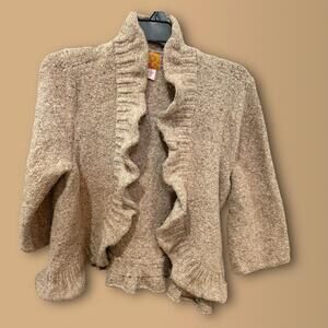 Ruby Road Open Cardigan Sweater 2X Brown 3/4 Sleeve Shawl Ruffle